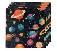 Set di 4 tovaglioli di stoffa riutilizzabili in morbido tessuto, 50 x 50 cm, motivo cartone animato, spazio, universo, lavabili, per cene e tè, per cucina e ristorante