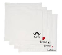Set di 4 Tovaglioli Personalizzati con nome per Compleanno Eventi, tessuto Bianco personalizzata con nome data Idea Regalo Natale Amici Sposi Tavolta Cucina Arredo