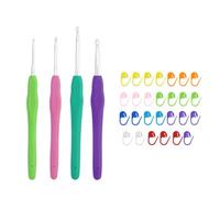 Set di 4 uncinetti ergonomici, in metallo, con manico in silicone colorato, 14 cm, extra lungo, per principianti (2/3/4/5 mm), con 20 tasti di marcatura