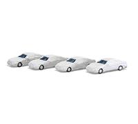 Set di 4 unità, auto sotto telone bianco, scala H0
