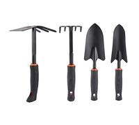 Set di 4 utensili da giardino: pala e rastrello spessi, attrezzi da giardinaggio in ferro resistente con manici ergonomici per la messa a dimora di fiori, la cura dei bonsai e