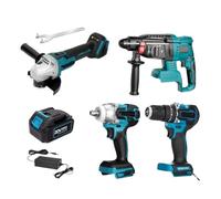 Set Di 4 Utensili Senza Spazzole 172 Trapano Elettrico + Avvitatore A Percussione 2in1 + Smerigliatrice Angolare Lucidatura Rettifica + Trapano A Percussione Elettrico Coppia Elevata(One big battery)