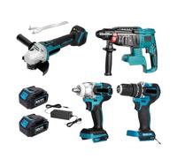 Set Di 4 Utensili Senza Spazzole 172 Trapano Elettrico + Avvitatore A Percussione 2in1 + Smerigliatrice Angolare Lucidatura Rettifica + Trapano A Percussione Elettrico Coppia Elevata(Two big battery)