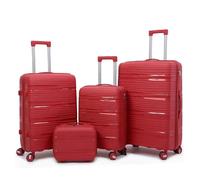 Set di 4 valigie da viaggio con ruote, valigia rigida, grande, impermeabile, per uomo e donna, silenziosa, resistente ai graffi, Rosso, Bagagli con ruote Spinner