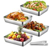 Set di 4 vaschette per panierstraße in acciaio inox, 25 x 19,5 x 5 cm, per panierstraße in acciaio inox, ciotola rettangolare, impilabile per carne, pesce, verdure