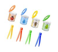 Set di 4 vasetti trasparenti per piccoli animali con pinzetta manuale e coperchio con lente d'ingrandimento, per bambini esploratori di piccoli animali per bambini