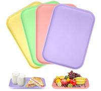 Set di 4 Vassoi da Portata in Plastica,24×17CM Riutilizzabile Vassoio Plastica Rettangolare Antiscivolo Vassoi da Servizio per Bevande,Snack,Frutta e Dessert (Rosa,Verde,Viola,Giallo)
