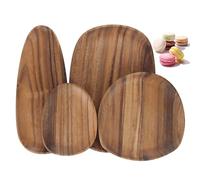 Set di 4 vassoi rotondi irregolari in legno e piatto per snack, formaggio, antipasti, dessert, sushi, frutta, insalata, piatti in legno