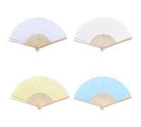 Set di 4 ventagli per bambini da dipingere, bianco, beige, azzurro, giallo chiaro, scomparti per carta fai da te, in bambù, per decorazioni per matrimoni, compleanni dei bambini, feste, decorazioni da