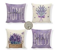 Set di 4 Viola Federe per Cuscino 45x45 cm Lavender Cuscino per Esterno in Lino Impermeabile all'esterno Copri Cuscini per Giardino Soggiorno Camera da Letto Moderne per il Giardino il Divano Cuscino