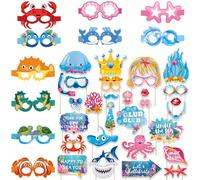 Set di 40 divertenti oggetti di scena per feste a tema oceano, 10 bicchieri + 30 creature marine, decorazioni per feste per adulti, delfino, squalo, granchio, polpo e altro, bomboniere a tema mare