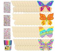Set di 40 farfalle in legno, per il compleanno dei bambini, fai da te, farfalle, dischi di legno da dipingere, farfalle incompiute in legno con penna ad acquerello + adesivi con paillettes