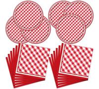 Set di 40 forniture per feste di compleanno a quadretti rossi e bianchi con 20 piatti, 20 tovaglioli per decorazioni per feste a quadretti rossi e bianchi