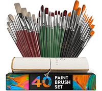 Set di 40 pennelli professionali da artista con custodia, include pennelli rotondi e piatti con setole di maiale, pony, setole in nylon, perfetti per acrilico, acquerello, guazzo, olio e tessuto
