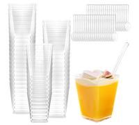 Set di 40 Pezzi Tazze Bicchieri da Dessert con Cucchiai Plastica, 160 ml/5oz Coppette Gelato Riutilizzabili, Bicchierini Monoporzione Dolci, Bicchierini Finger Food Trasparenti per Feste e Compleanni