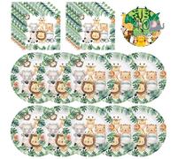 Set di 40 piatti e tovaglioli con animali della giungla, stoviglie usa e getta per baby shower, compleanno dello zoo, per 20 ospiti