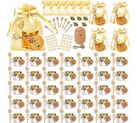 Set di 40 Vasetti Miele in Vetro Esagonale 45ml con Cucchiaio in Legno, Ciondolo di Api, Sacchetti Regalo, Carta di ringraziamento e Jute-Bomboniere per Baby Shower, Matrimonio, Battesimo, Compleanno