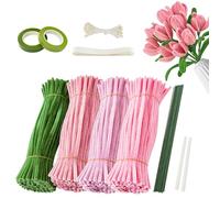 Set di 400 pipe Cleaner floreale, creative pipe Cleaners Flower fai da te, con stami, steli di fiori, nastro adesivo, sacchetti di fiori e istruzioni, nastri per regalo festa della mamma bouquet