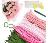 Set di 400 pulitori per pipa a tulip, per progetti creativi, perfetto per il tuo bouquet tulip, con borsa per fiori, stami, steli per fiori, nastro adesivo (rosa)