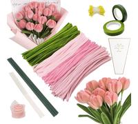 Set di 400 Scovolini con Fiori, Scovolini per Fai-da-te con Gambi, Stami, Nastro Floreale, Borsa Bianca per Fiori, Scovolini DIY per Tulipani & Idee Creative (Rosa)