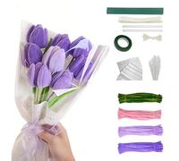 Set di 400 spazzole per pipa per fai da te, 4 diversi colori, detergente per tubi, fiori fai da te con filo di fiori, nastro crespo, carta floreale con nastro regalo, stami per regali fai da te (viola