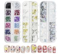 Set di 4068 ciondoli per unghie, accessori per nail art, stelle, farfalle, strass, decorazioni per gioielli, brillantini, oro lucido, argento, fai da te, per manicure da donna