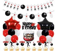 Set di 41 decorazioni per feste di compleanno, per bowling, per feste di buon compleanno, per feste di buon compleanno, palloncini in stagnola, glitter per torte da bowling, decorazione per torte