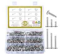Set di 420 Viti Autofilettanti in Acciaio Inox, Assortimento Viti Autoforanti, Viti Testa Svasata per Metallo, Legno - 4,2mm x 13/19/25/32/38/50 mm