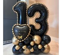 Set di 43 palloncini neri a forma di numeri, include palloncini neri a forma di numeri da 32 pollici (81,28 cm), palloncini neri e in lattice dorato metallico, adatti per decorazioni per anniversari, 