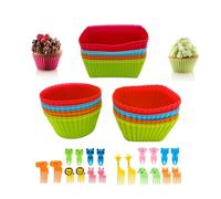 Set di 44 divisori in silicone, include 24 pirottini riutilizzabili in silicone per cupcake e 20 simpatici stecchini per alimenti a forma di animali, fodere antiaderenti per muffin per feste