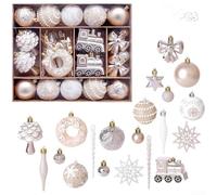 Set di 45 decorazioni natalizie a forma di biscotto, dipinte a mano, con materiale plastico e passanti per appendere l'albero di Natale in modo sicuro (colore oro)