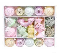 Set di 45 decorazioni natalizie a forma di biscotto, dipinte a mano, con materiale plastico e passanti per appendere l'albero di Natale in modo sicuro (colori caramelle)