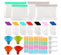 Set di 45 sacchetti di immagazzinaggio riutilizzabili con sacchetto con cerniera, cucchiaio per imbuto, nota adesiva, per recipiente di proteine in polvere e polvere