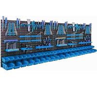Set di 46 cassette portautensili impilabili con contenitori a becco blu, scatole di stoccaggio - pannello portautensili 230 x 78 cm, ganci per utensili, chiavi, cacciaviti, punte, viti, chiodi, garage