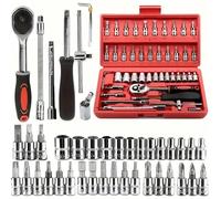 Set di 46 pezzi di attrezzi per riparazione auto con chiave a bussola, punte per cacciavite, strumenti di qualità per manutenzione di auto, bici e moto Scatola verde con manicotto da 46 pezzi,Scatola