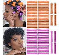 Set di 48 aste per permanente, per capelli naturali, onde fredde, in plastica, senza calore, bigodini per parrucchieri, 2 misure, per capelli lunghi e corti (arancione 2,2 cm, viola 1,9 cm)