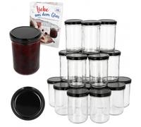 Set di 48 barattoli in vetro da 435 ml, per conserva e marmellate, coperchio To 82 nero, quaderno per ricette incluso