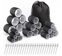 Set di 48 Bigodini per Capelli in 4 Misure (6 Jumbo, 6 Grandi, 6 Medi, 6 Piccoli) e 24 Fermagli per Capelli Lunghi, Medi e Corti (Nero)