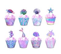 Set di 48 decorazioni per cupcake a tema sirena e pirottini per cupcake a tema sirena, decorazioni per cupcake, decorazioni per feste a tema mare, per bambini, ragazzi, ragazze, baby shower