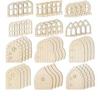 Set di 48 porte e finestre in miniatura in legno per progetti personalizzati (stile retrò)