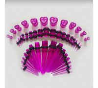 Set di 48 tappi per forellini auricolari a forma di cuore trasparenti viola con dilatatori in acrilico, design elegante, misura 14g-00g, ciascuno confezionato singolarmente, regalo perfetto per San Va