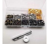 Set di 480 rivetti in pelle con kit di strumenti di installazione per fai da te, cinture, scarpe, giacche, colori e dimensioni assortiti (6 mm, 8 mm) compatibili