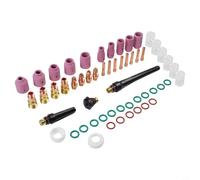 Set di 49 accessori per bruciatori di saldatura TIG con lente a gas stubby #10 e ugelli in vetro, bruciatori WP-17/18/26, include ugelli in ceramica, pinze di serraggio e O-ring per saldatura Argon