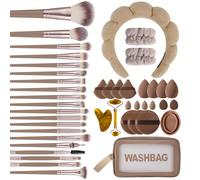 Set di 5/17/21/22/23/36/44 pezzi di strumenti per il trucco, inclusi: 1 Borsa per cosmetici e accessori da toilette multifunzionale con cerniera impermeabile + 20 Pennelli per trucco + 4 Spugne per tr