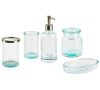 Set di 5 Accessori Bagno in vetro menta e argento portasapone Amarga