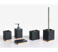 Set di 5 accessori da bagno con portasapone, dispenser, scopino, bicchiere e por