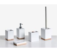 Set di 5 accessori da bagno con portasapone, dispenser, scopino, bicchiere e por