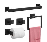 Set di 5 accessori da bagno nero opaco, set di accessori da bagno da 40 cm, set di barre per asciugamani da bagno in acciaio inossidabile, porta carta igienica, porta asciugamani per bagno a parete