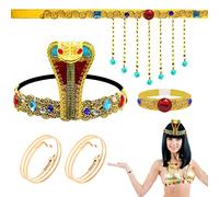 Set di 5 accessori per costume egiziano, include Cobra Headpiece Tassel Beaded Necklace Swirl Snake Bracciale Simulated Gemstone Bracelet, Ancient Egypt Dress Up for Women Party Vintage Party