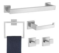 Set di 5 accessori per il bagno in nichel spazzolato, set di portasciugamani da bagno in acciaio inossidabile SUS304, barra per asciugamani quadrata resistente, montaggio a parete